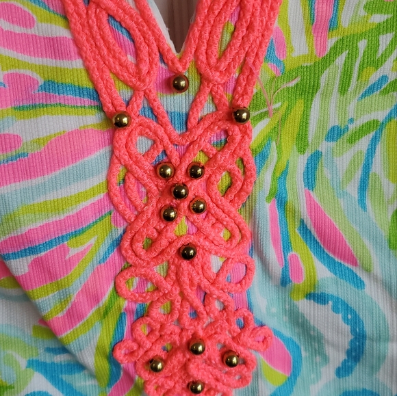 Lilly Pulitzer Ryder Multi Lovers Coral Print Beaded Lace front Shift Dress - Picture 2 of 7